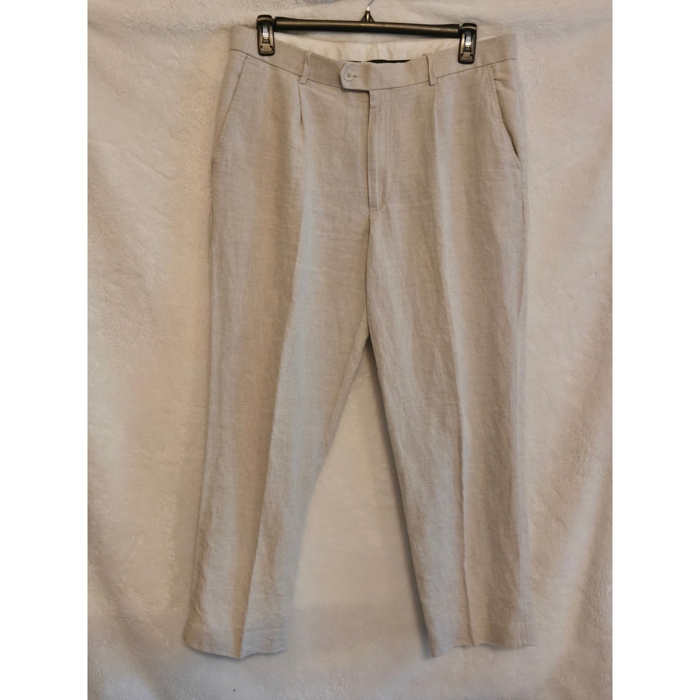 Murano Mens 100% Linen Pleated Dress Pants 38x32(30) Oatmeal Beige Straight Leg